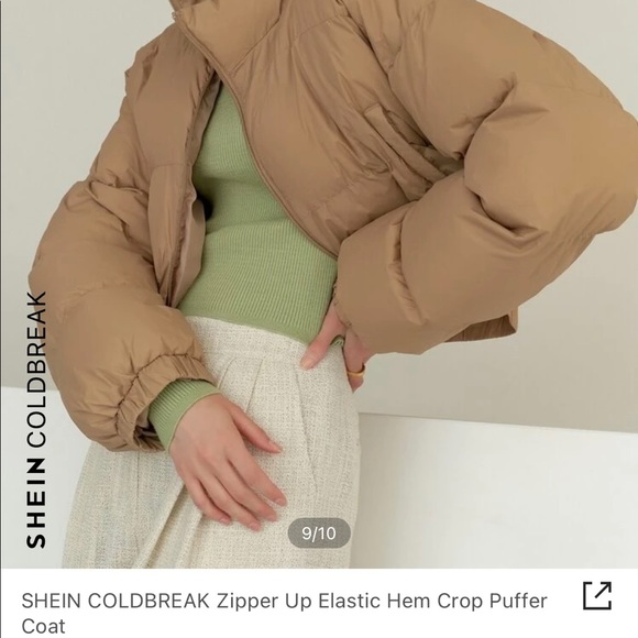 SHEIN coldbreaker zipper up elastic hem crop hem puffer coat colour: camel - Picture 4 of 4